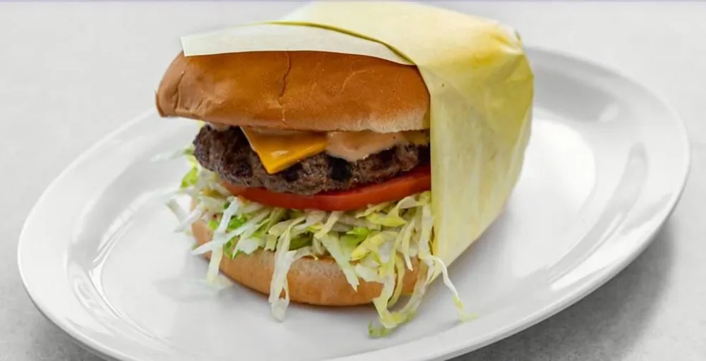 Char-broiled burger at Omega Burgers