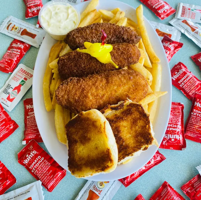 Fish Dinner at Omega Burgers, Bellflower