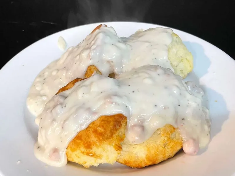 Biscuits and Gravy at Omega Burgers, Bellflower